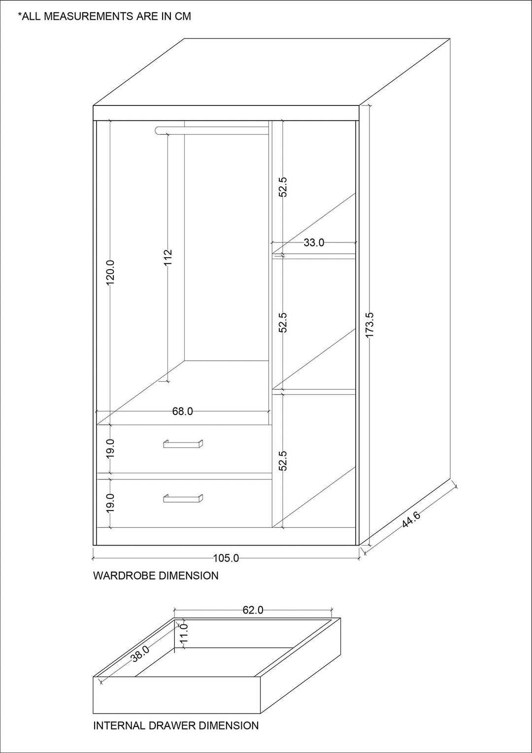 ELIFEL Swing Door Wardrobe - Lian Star