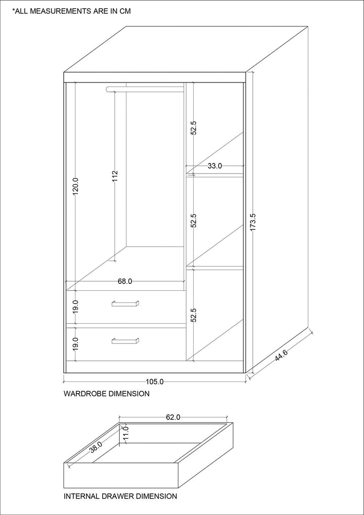 ELIFEL Swing Door Wardrobe - Lian Star