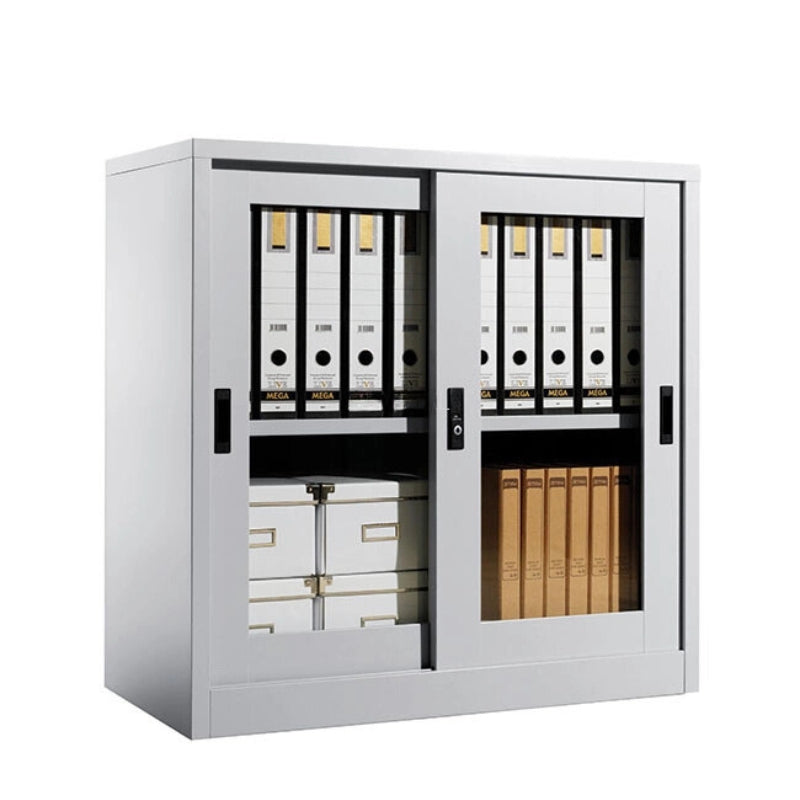 Low Steel Cabinet with Glass Sliding Door