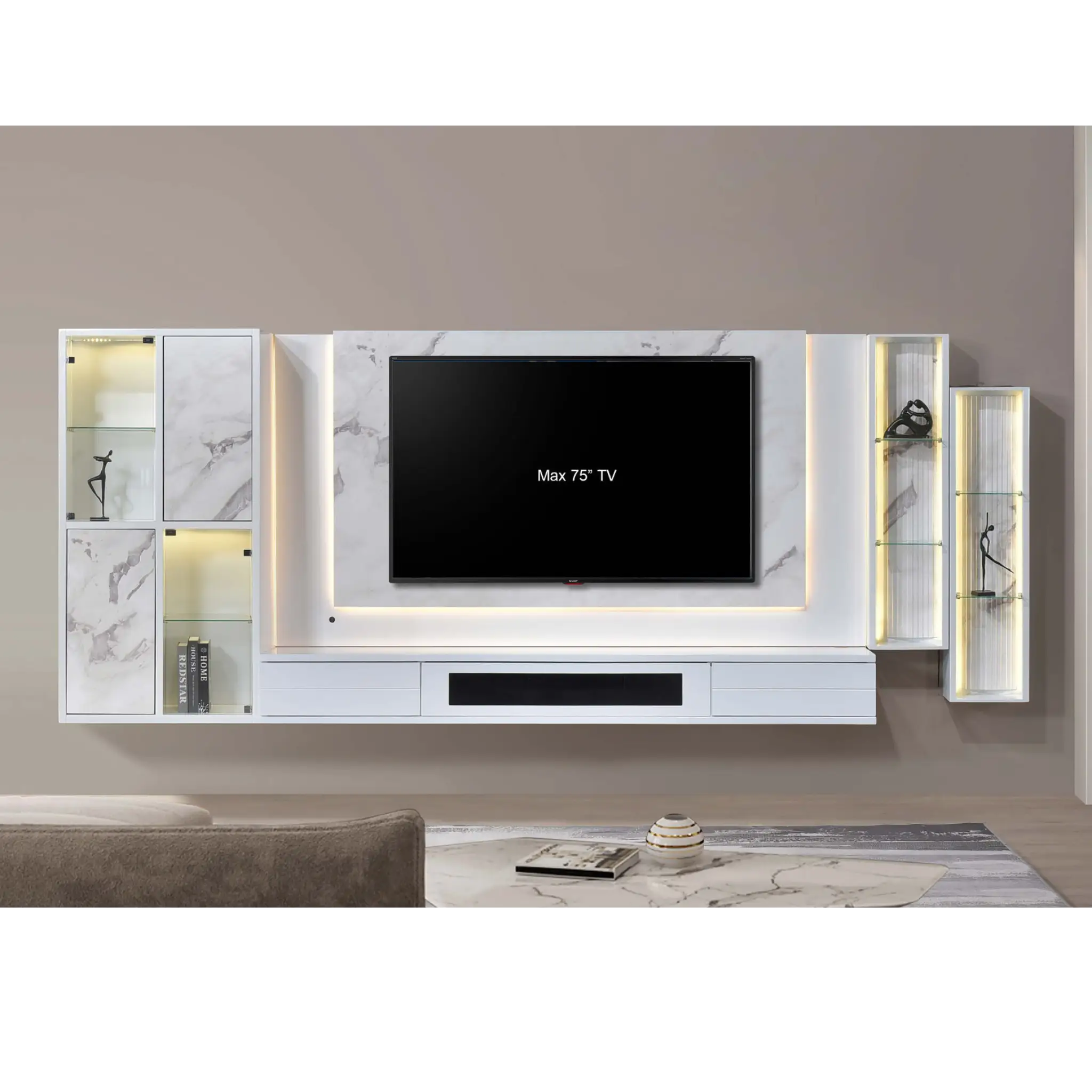 Kabinet TV Dinding Premium HAMLEY dengan LED 12Ft