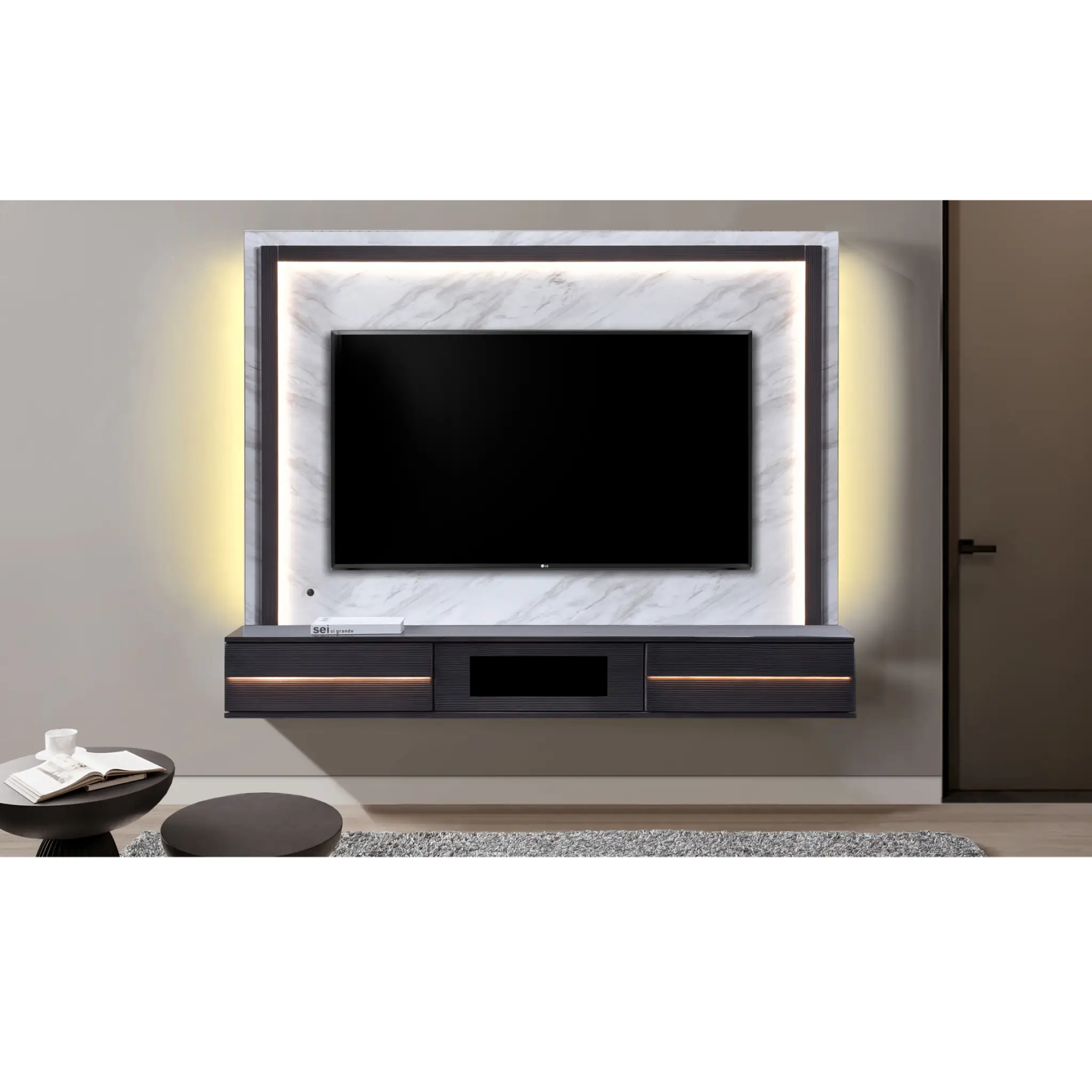 FRAME Kabinet TV Dinding 6 kaki dengan LED