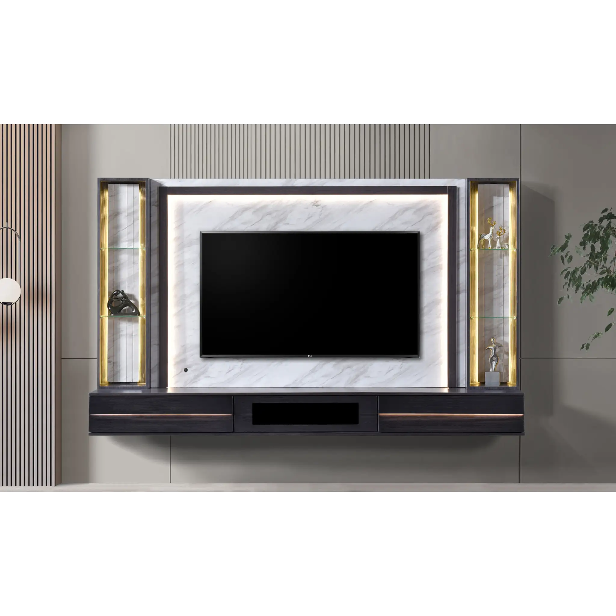 FRAME Kabinet TV Dinding 8 kaki dengan LED