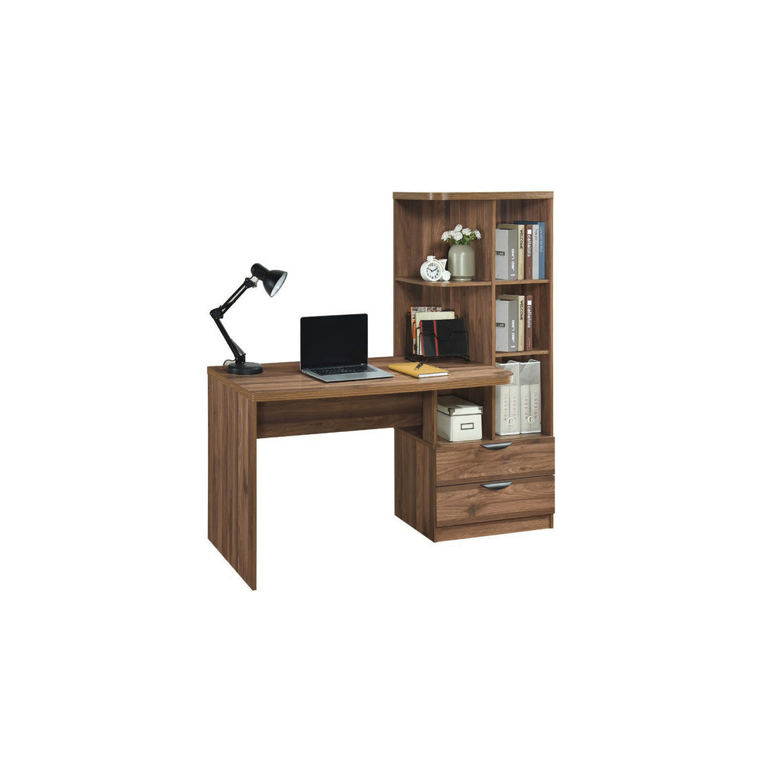 ARCH Study Desk with Shelf in washed walnut colour on white background
