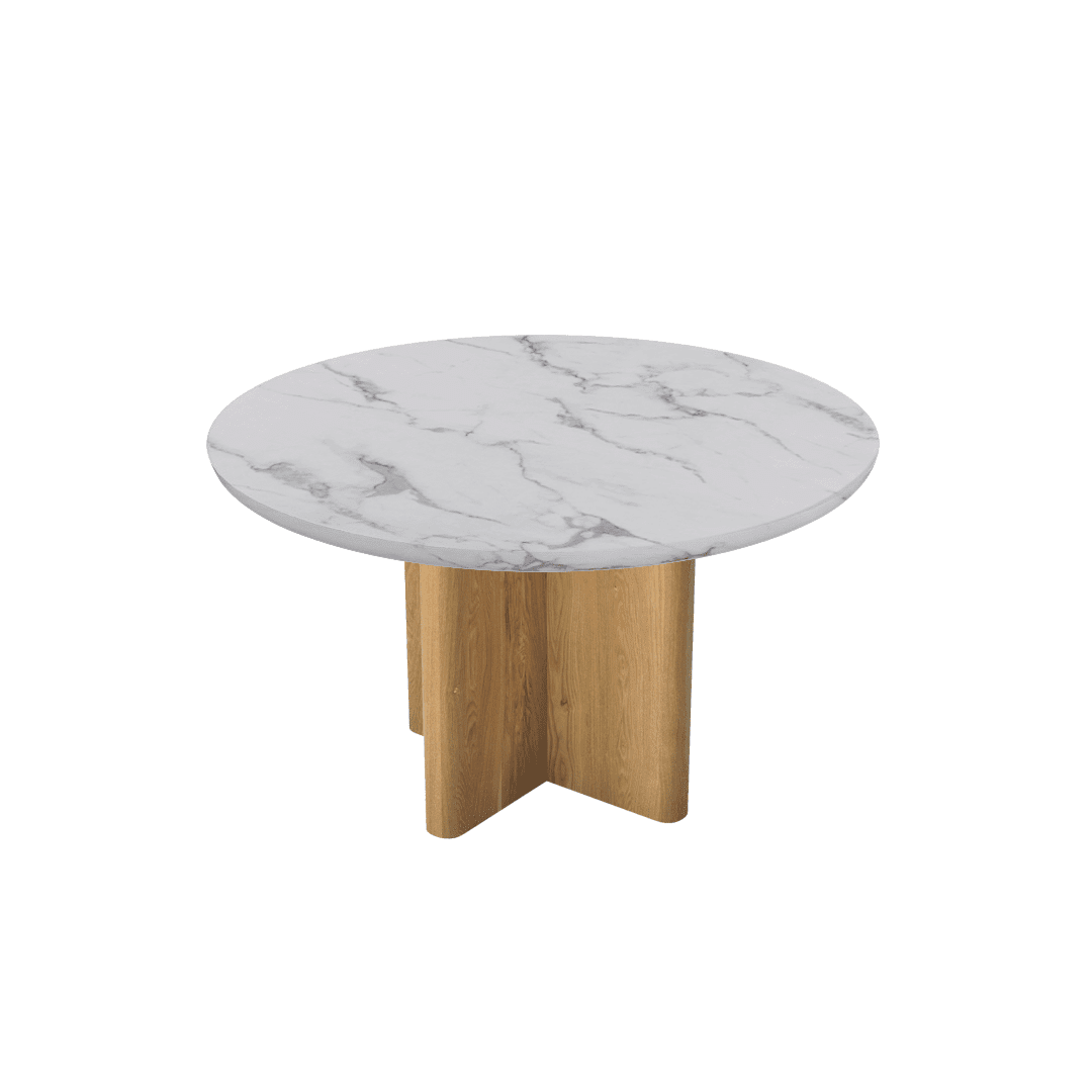 Round Marble Dining Table Ø1.3m | Ash Wood Cross Base