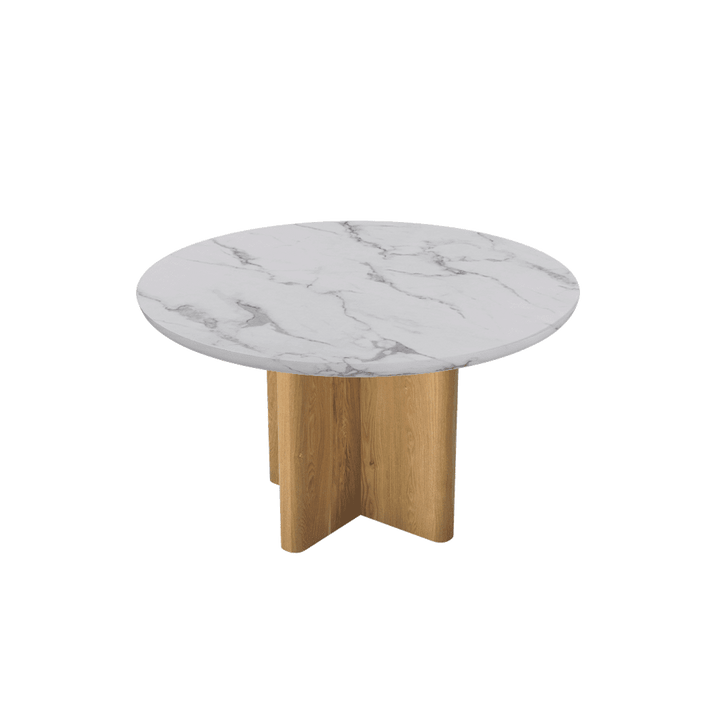 Round Marble Dining Table Ø1.3m | Ash Wood Cross Base