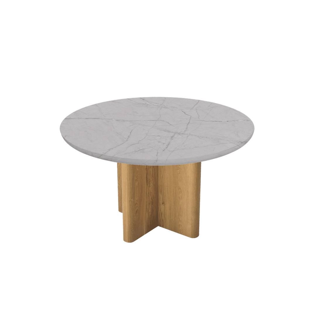Round Marble Dining Table Ø1.3m | Ash Wood Cross Base