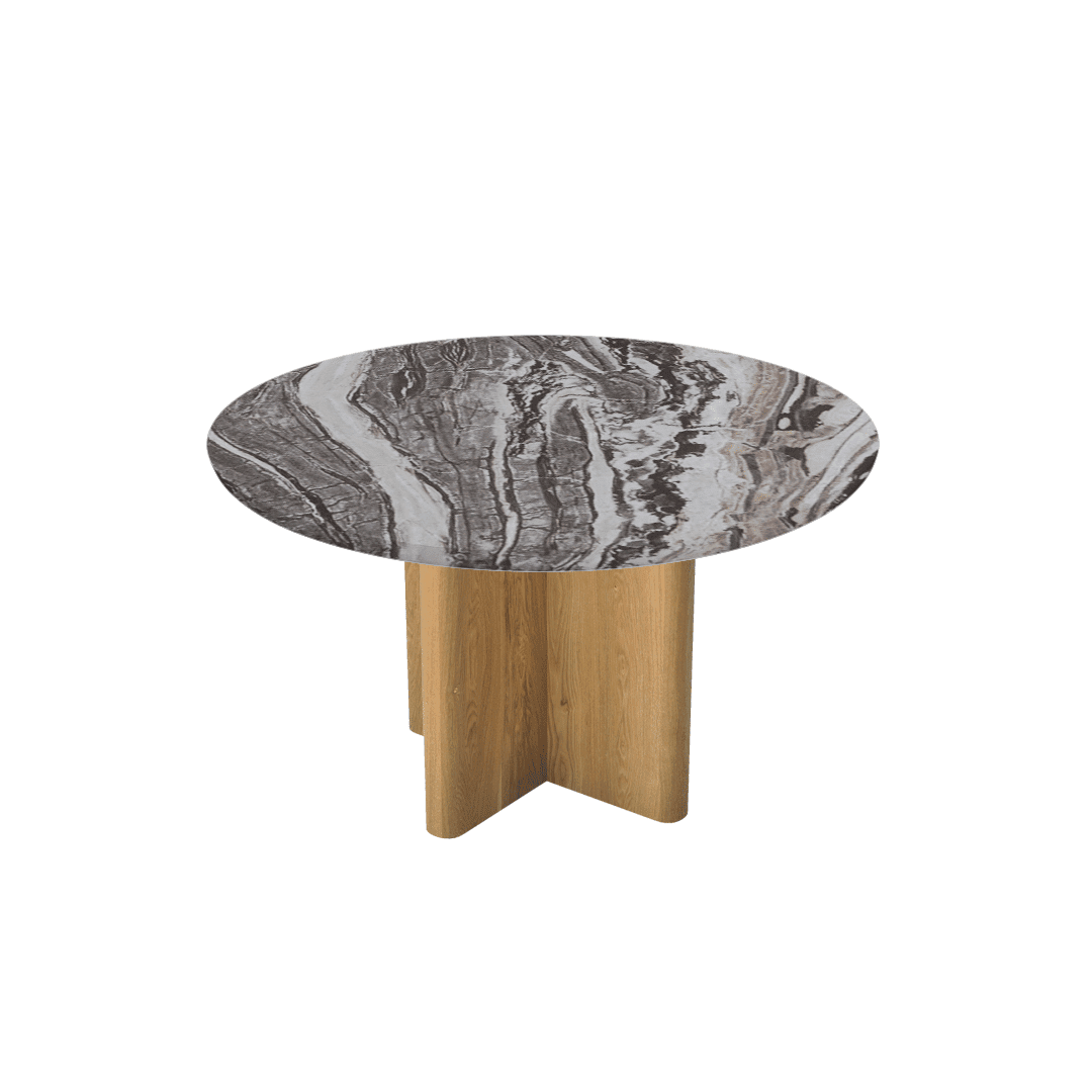 Round Marble Dining Table Ø1.3m | Ash Wood Cross Base