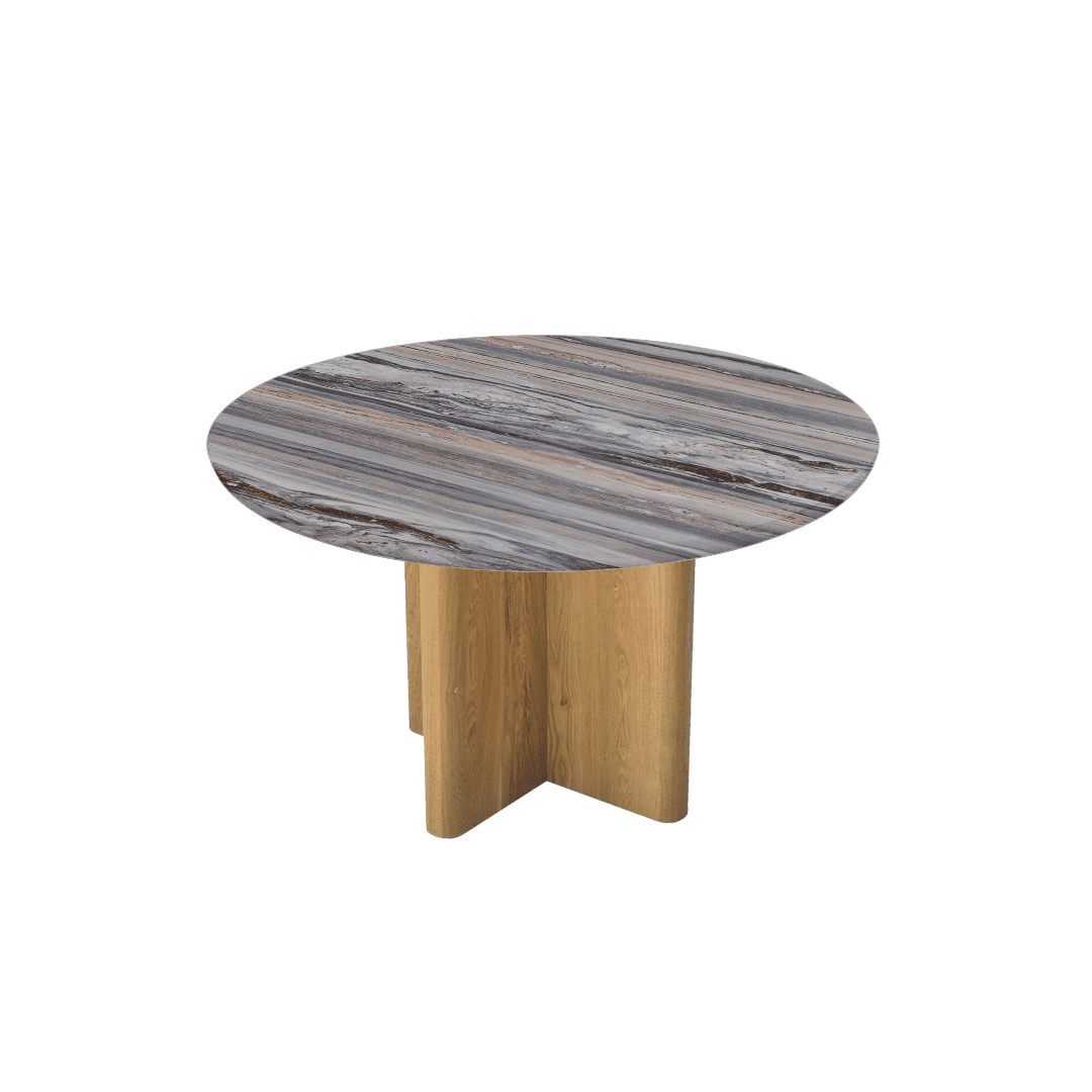 Round Marble Dining Table Ø1.3m | Ash Wood Cross Base