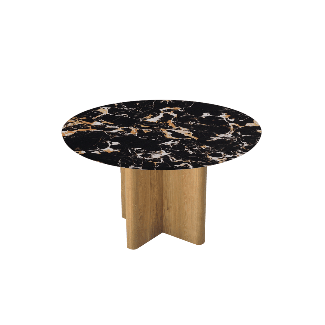 Round Marble Dining Table Ø1.3m | Ash Wood Cross Base