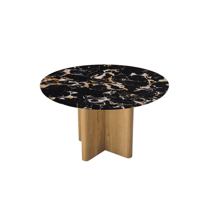 Round Marble Dining Table Ø1.3m | Ash Wood Cross Base
