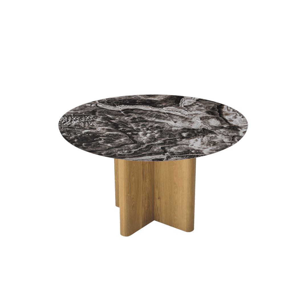 Round Marble Dining Table Ø1.3m | Ash Wood Cross Base