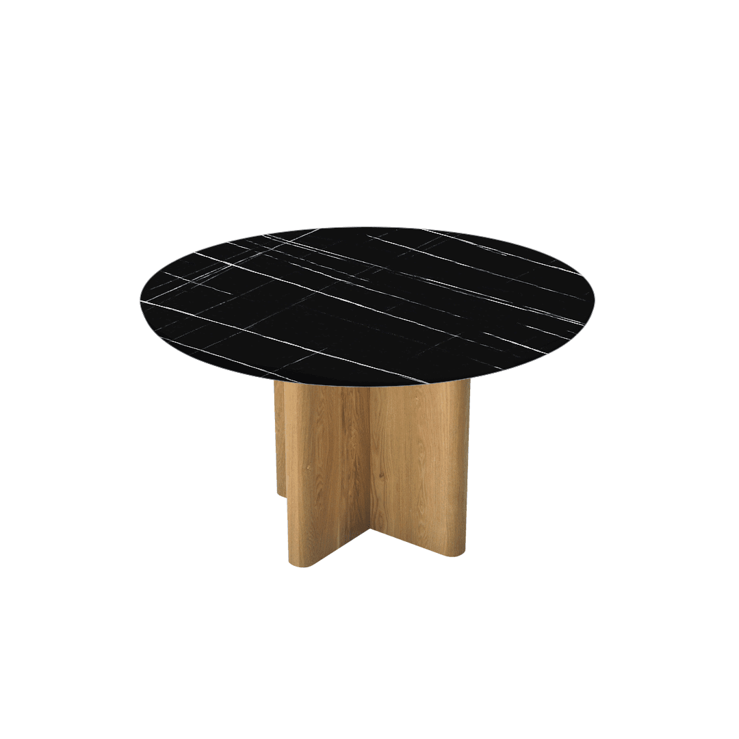 Round Marble Dining Table Ø1.3m | Ash Wood Cross Base