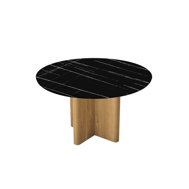 Round Marble Dining Table Ø1.3m | Ash Wood Cross Base