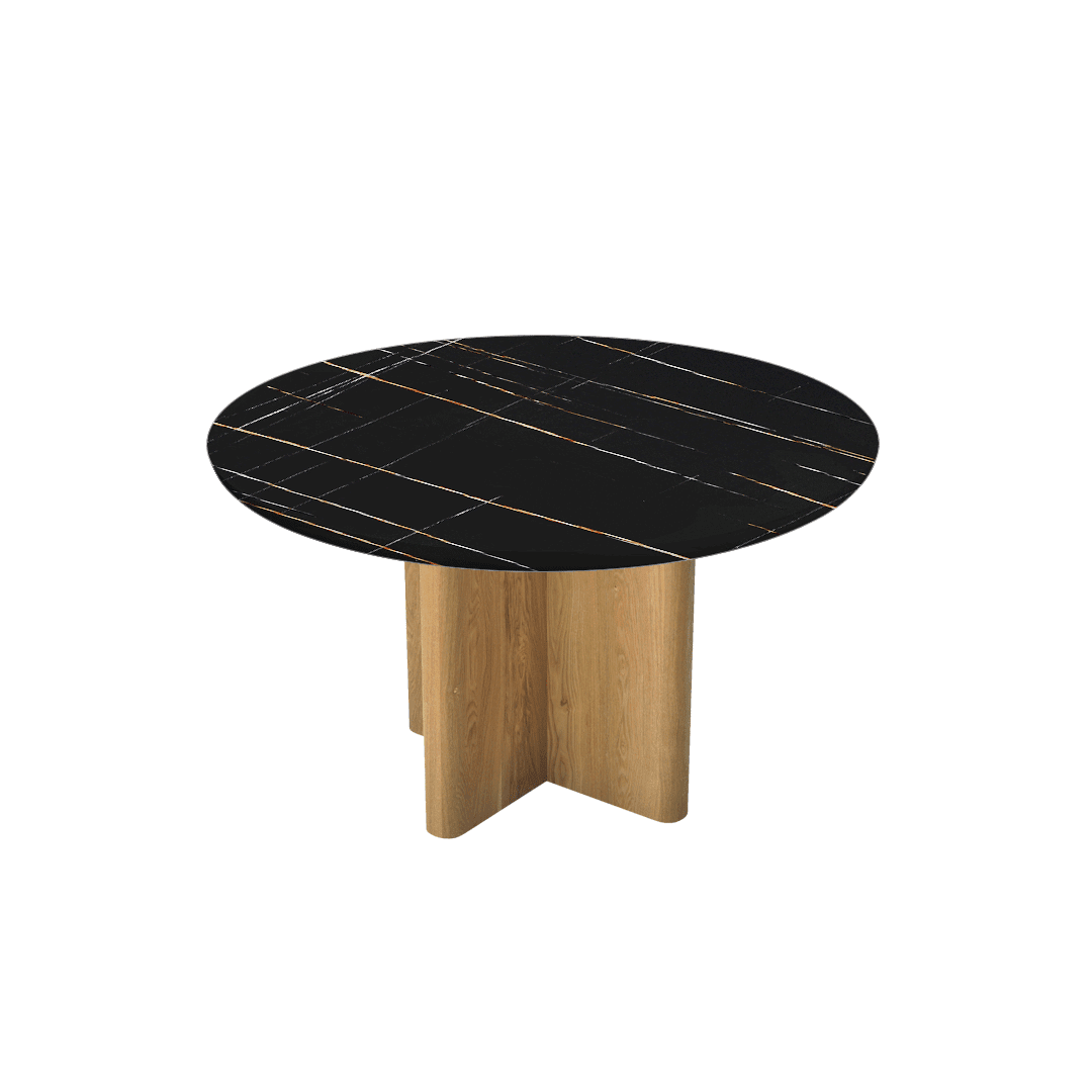 Round Marble Dining Table Ø1.3m | Ash Wood Cross Base