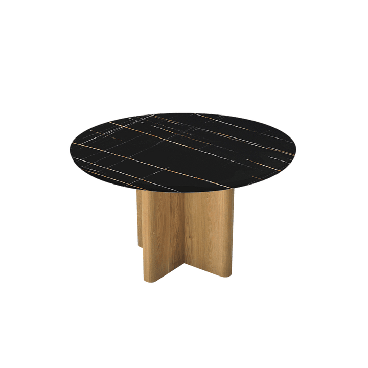 Round Marble Dining Table Ø1.3m | Ash Wood Cross Base