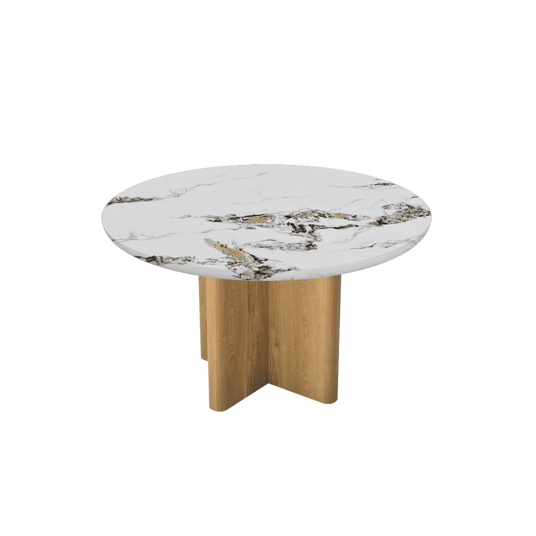 Round Marble Dining Table Ø1.3m | Ash Wood Cross Base