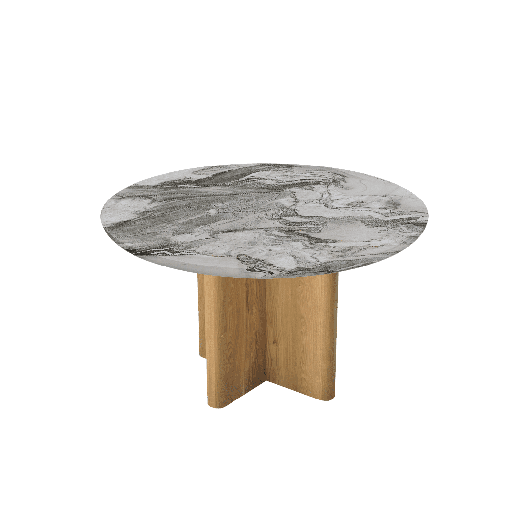 Round Marble Dining Table Ø1.3m | Ash Wood Cross Base