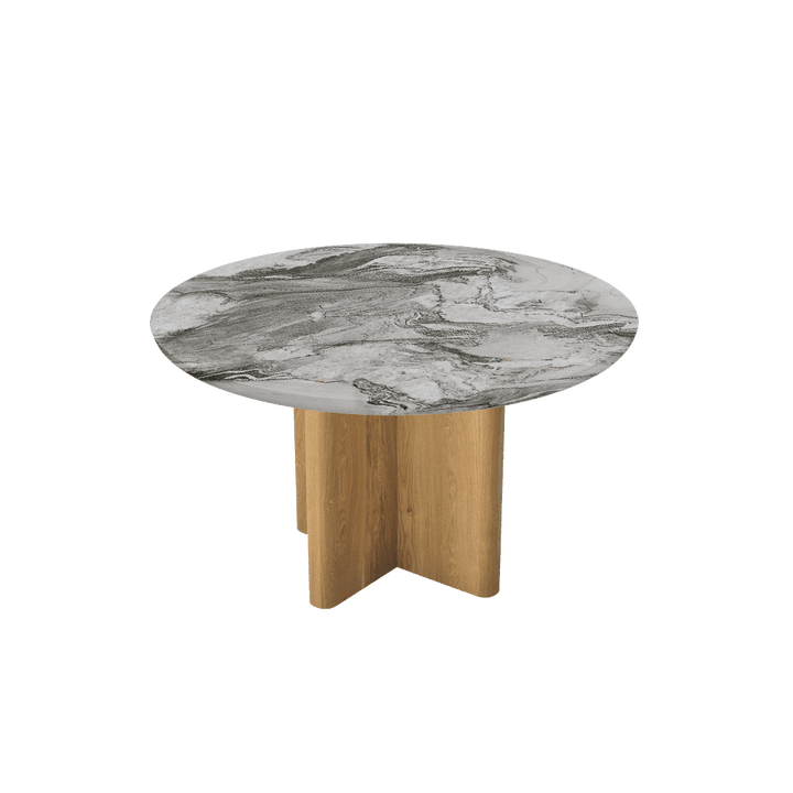 Round Marble Dining Table Ø1.3m | Ash Wood Cross Base