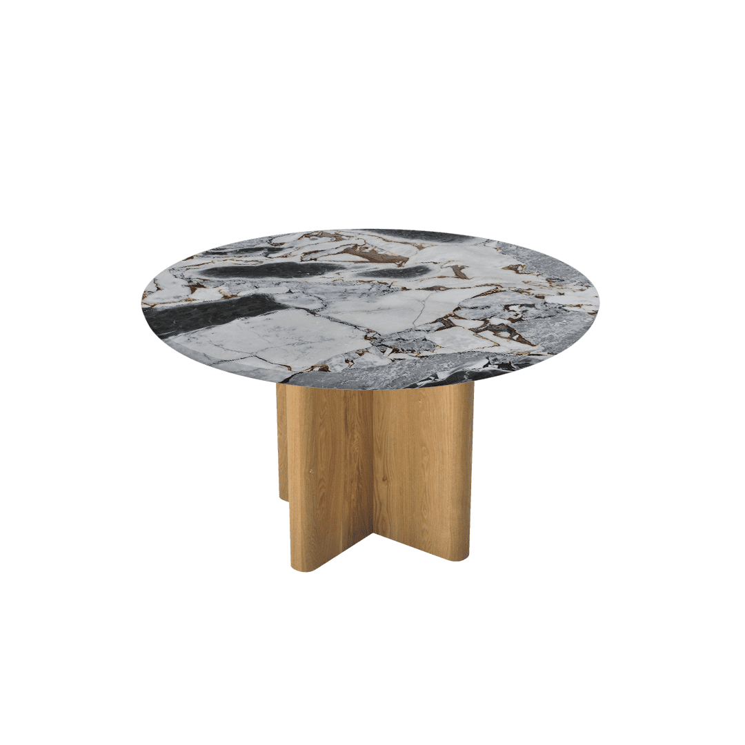 Round Marble Dining Table Ø1.3m | Ash Wood Cross Base