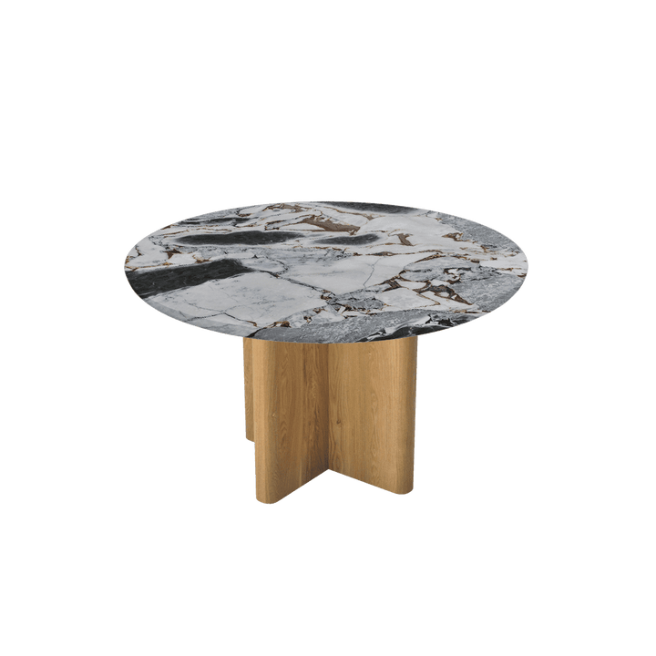 Round Marble Dining Table Ø1.3m | Ash Wood Cross Base