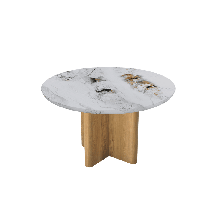 Round Marble Dining Table Ø1.3m | Ash Wood Cross Base