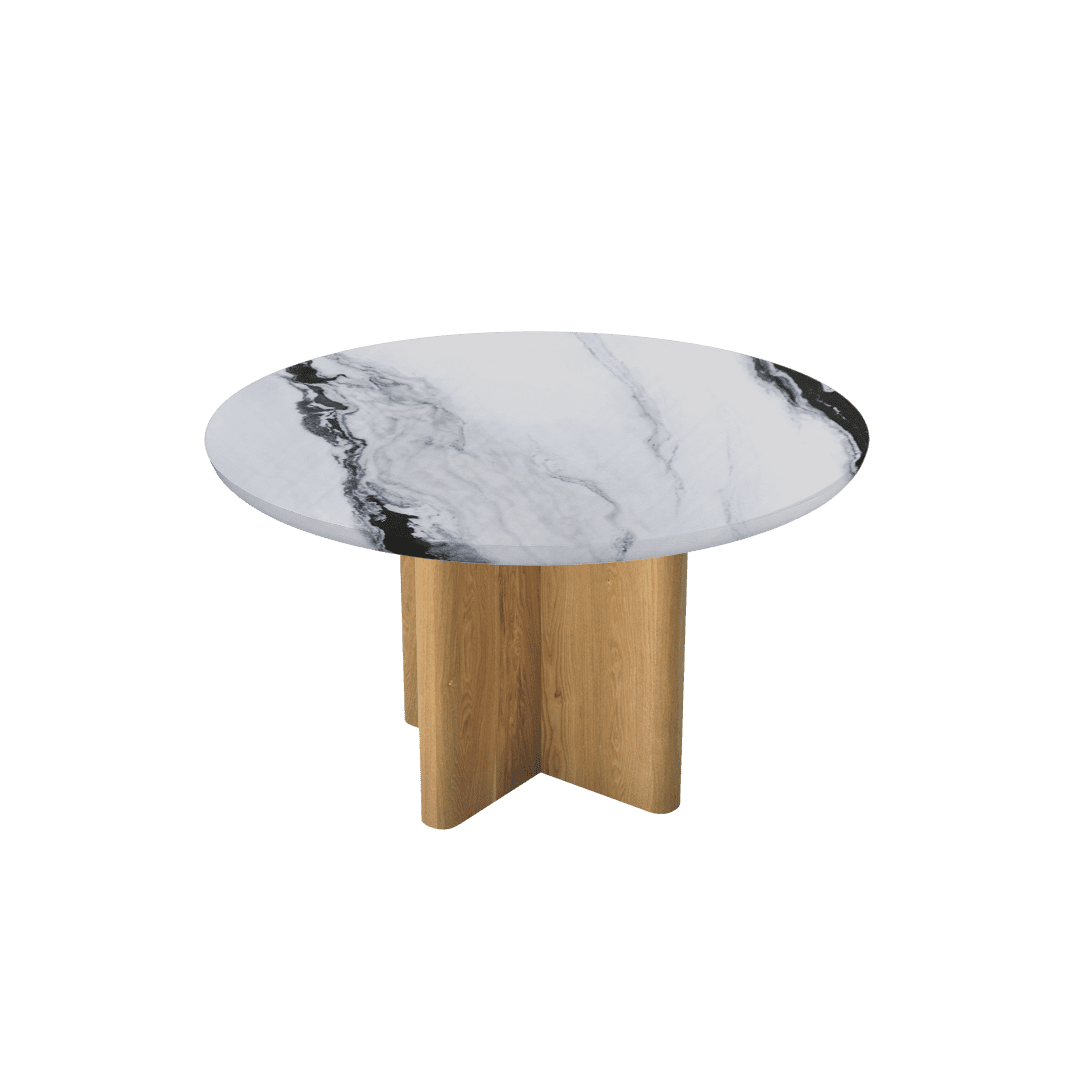 Round Marble Dining Table Ø1.3m | Ash Wood Cross Base