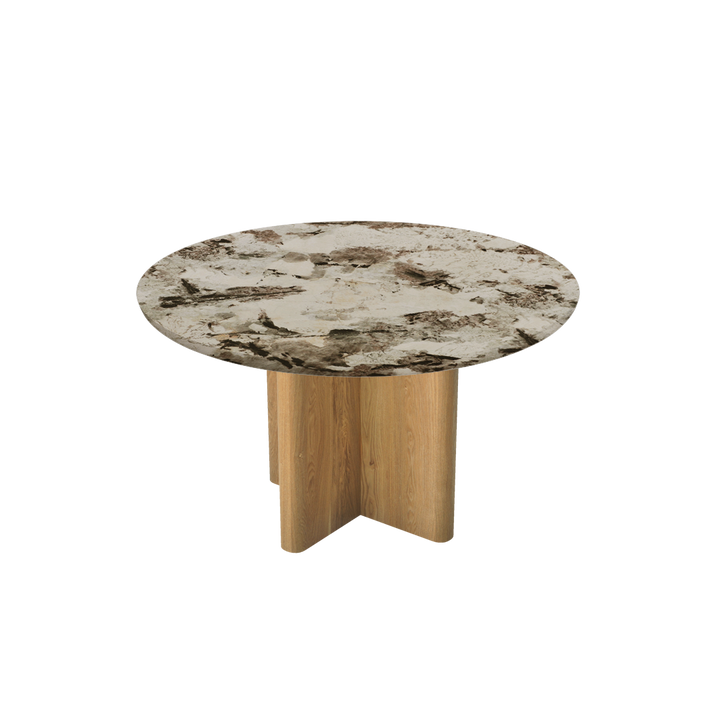 Round Marble Dining Table Ø1.3m | Ash Wood Cross Base