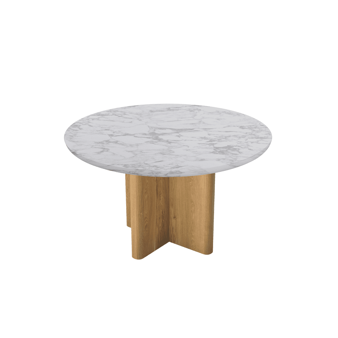 Round Marble Dining Table Ø1.3m | Ash Wood Cross Base