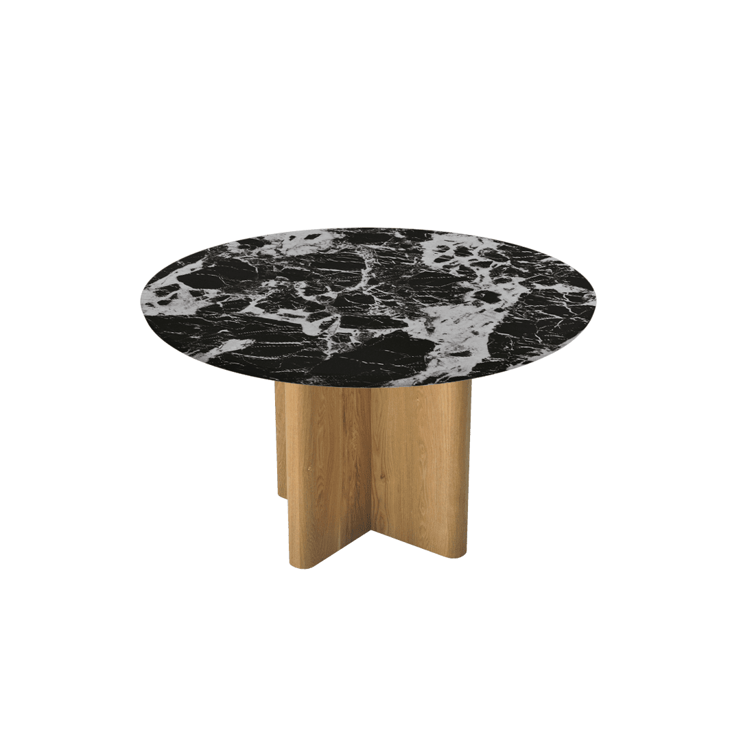 Round Marble Dining Table Ø1.3m | Ash Wood Cross Base