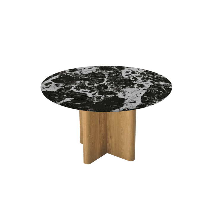 Round Marble Dining Table Ø1.3m | Ash Wood Cross Base