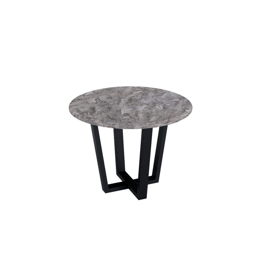 Round Marble Dining Table Ø1.0m (4-seater) | Black Metal Square-Frame Base
