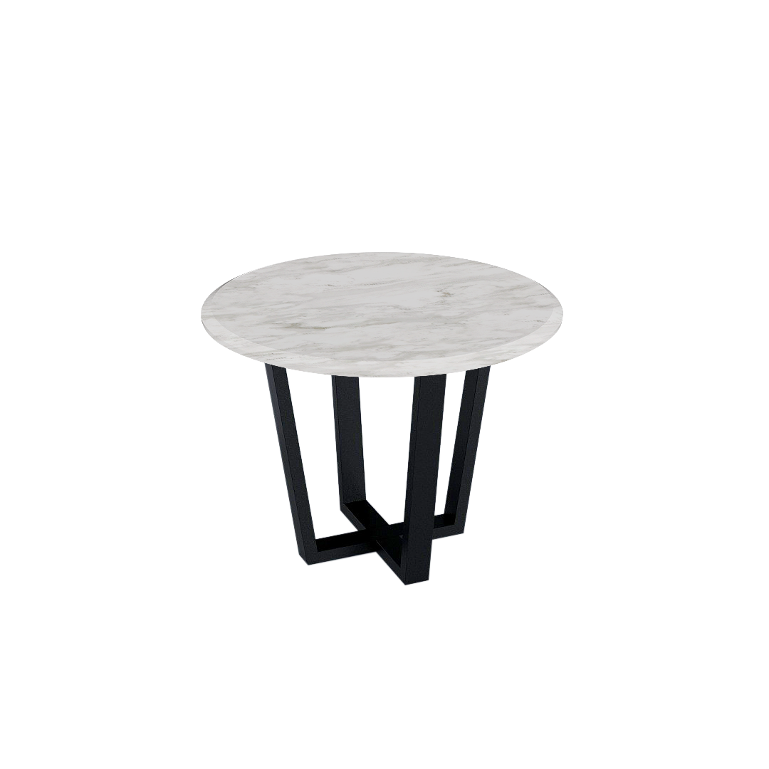 Round Marble Dining Table Ø1.0m (4-seater) | Black Metal Square-Frame Base