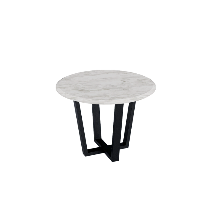 Round Marble Dining Table Ø1.0m (4-seater) | Black Metal Square-Frame Base