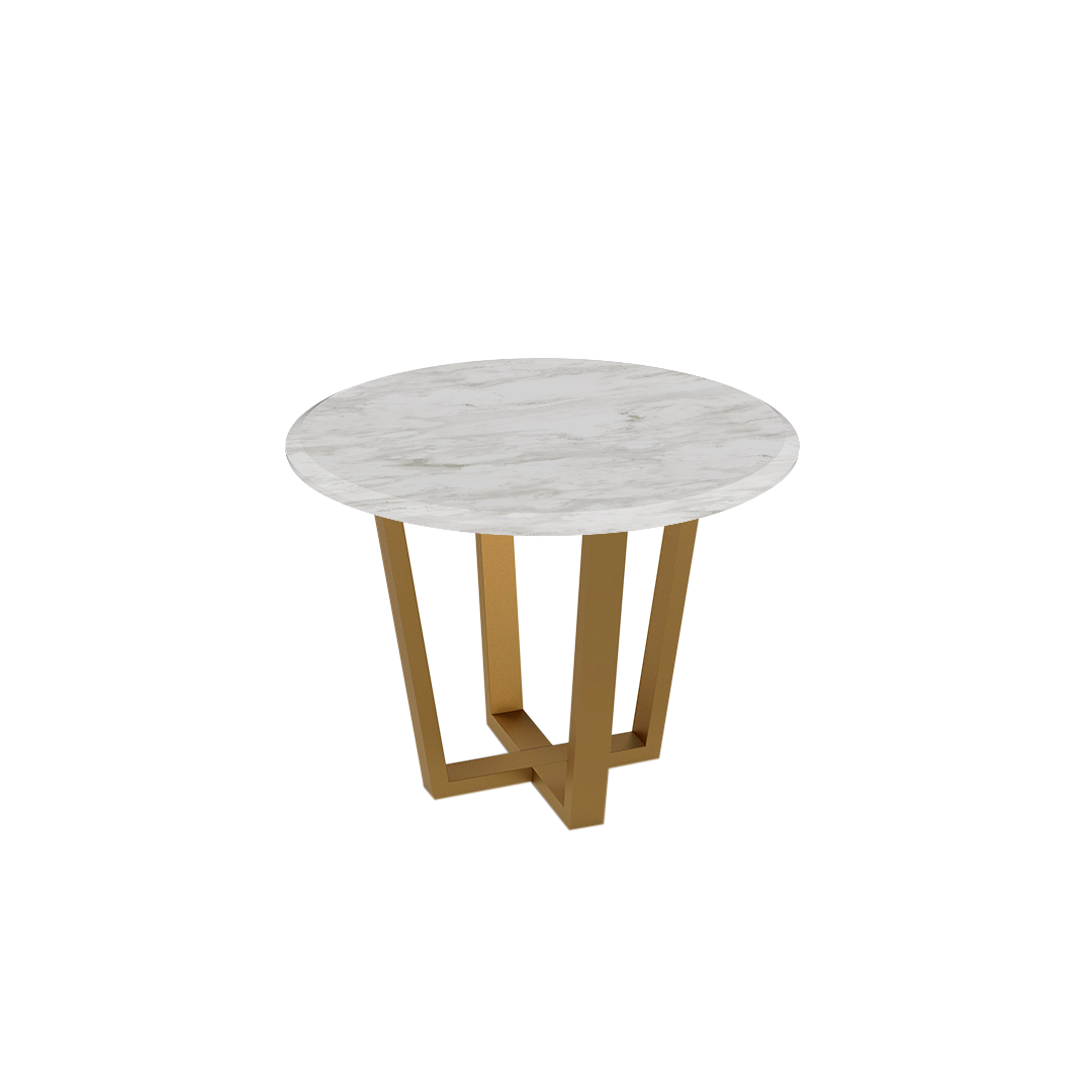 Round Marble Dining Table Ø1.0m (4-seater) | Gold Metal Square-Frame Base