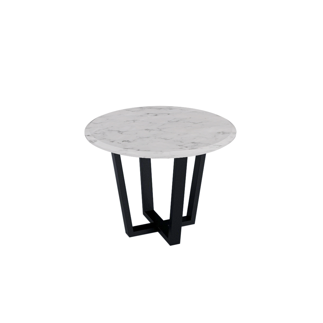 Round Marble Dining Table Ø1.0m (4-seater) | Black Metal Square-Frame Base