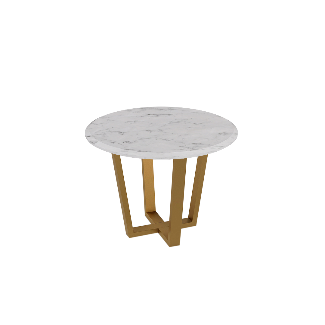 Round Marble Dining Table Ø1.0m (4-seater) | Gold Metal Square-Frame Base