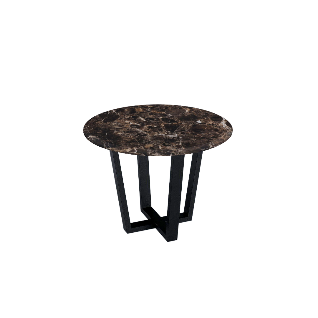 Round Marble Dining Table Ø1.0m (4-seater) | Black Metal Square-Frame Base