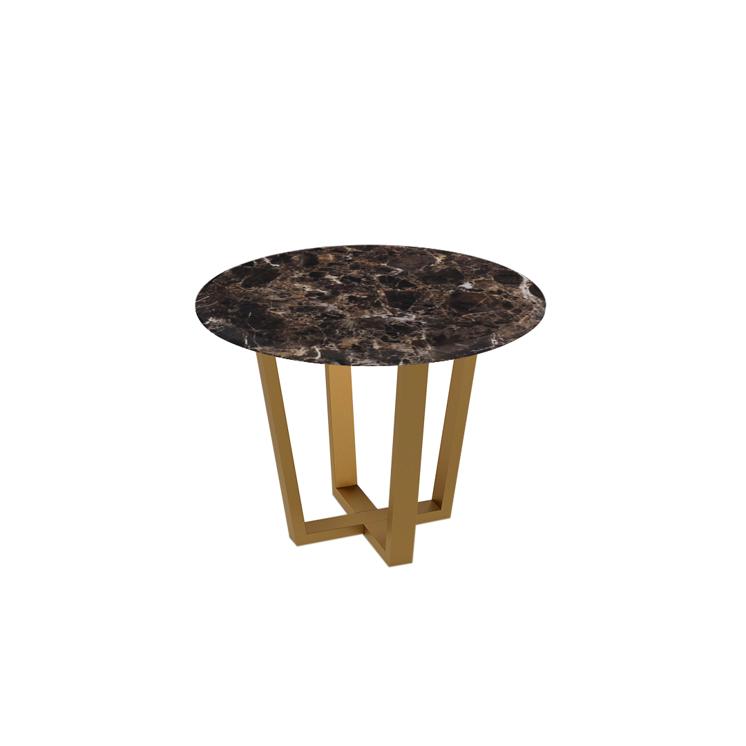 Round Marble Dining Table Ø1.0m (4-seater) | Gold Metal Square-Frame Base