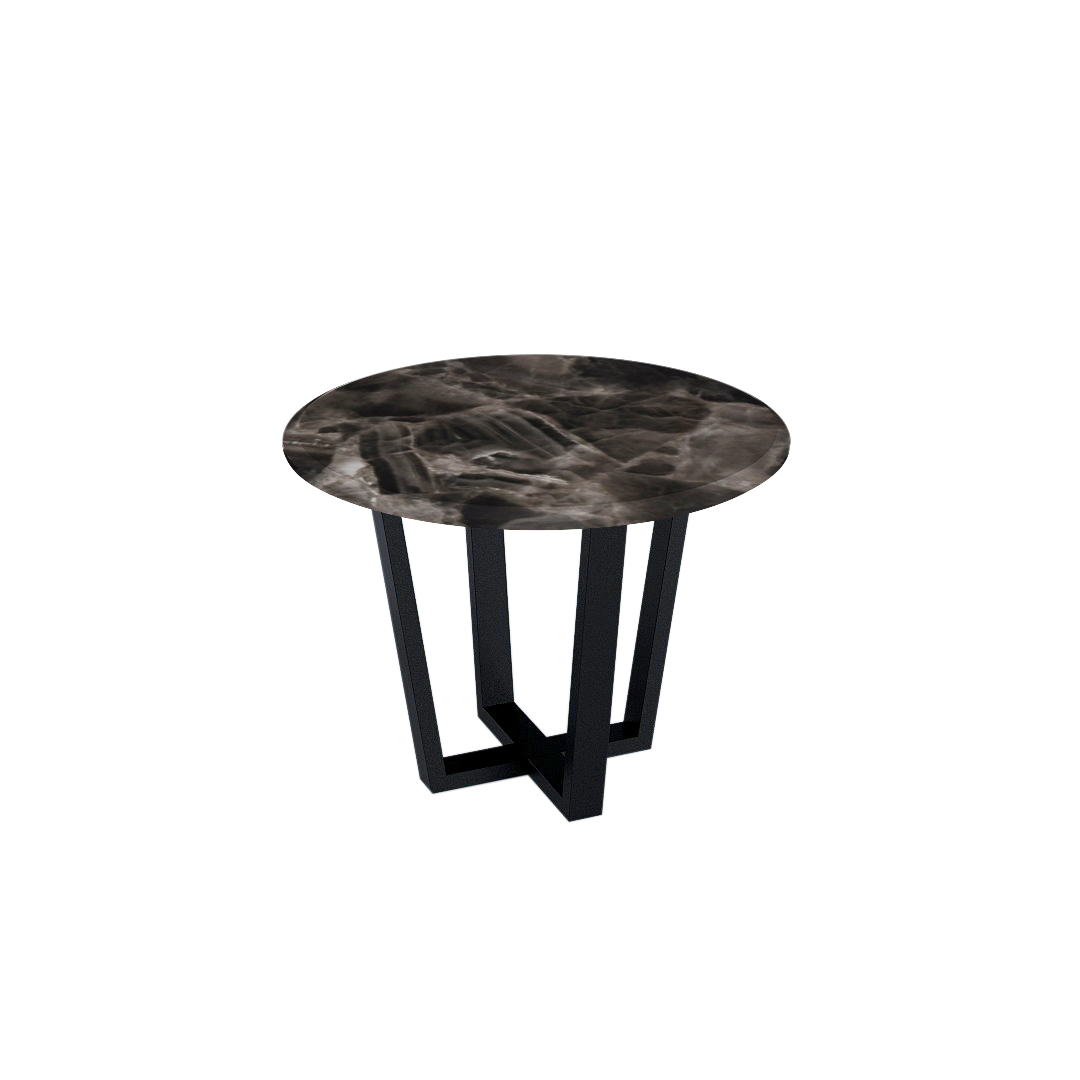 Round Marble Dining Table Ø1.0m (4-seater) | Black Metal Square-Frame Base