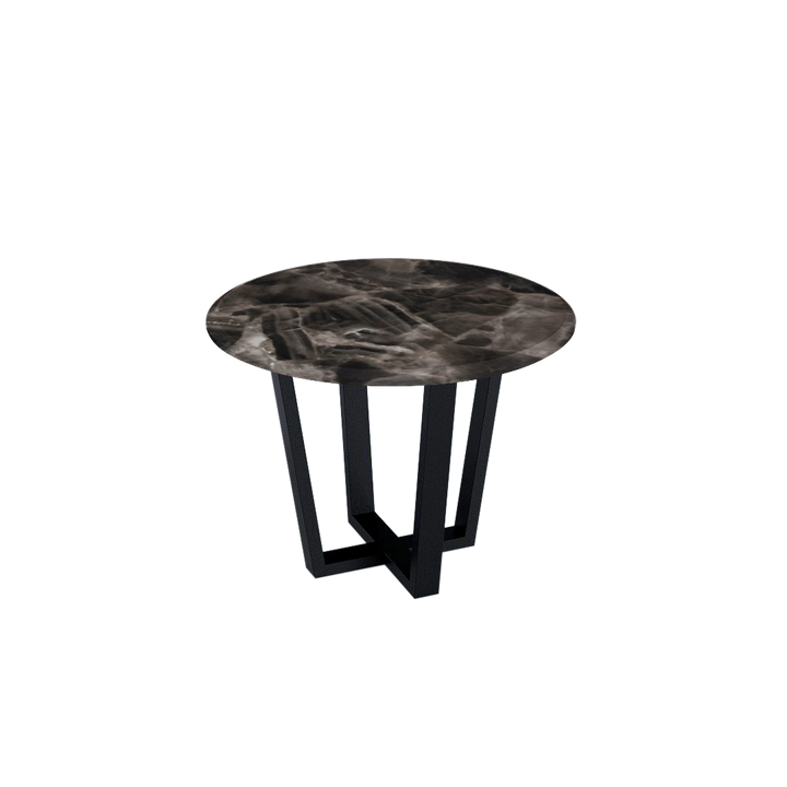 Round Marble Dining Table Ø1.0m (4-seater) | Black Metal Square-Frame Base