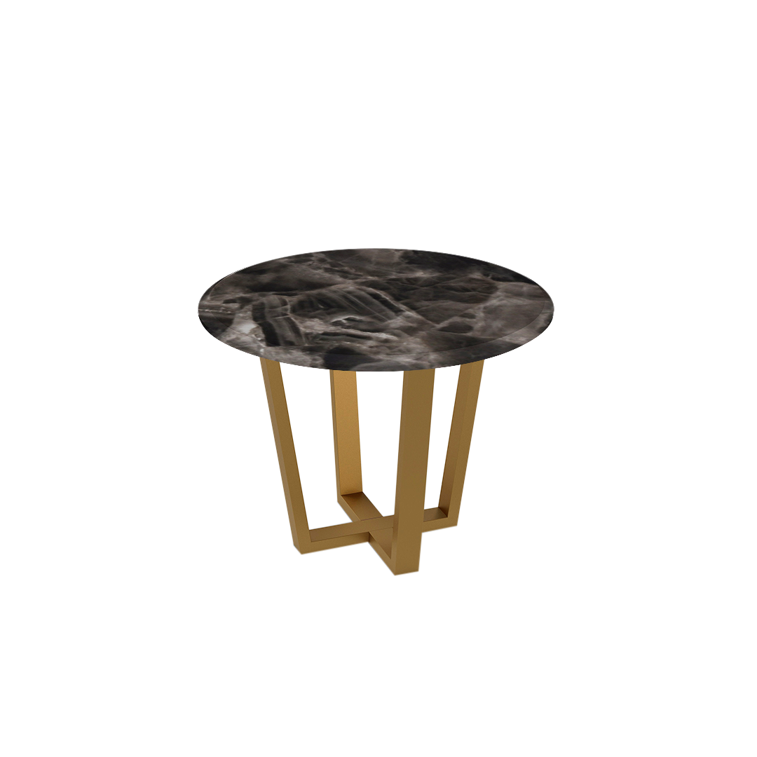 Round Marble Dining Table Ø1.0m (4-seater) | Gold Metal Square-Frame Base