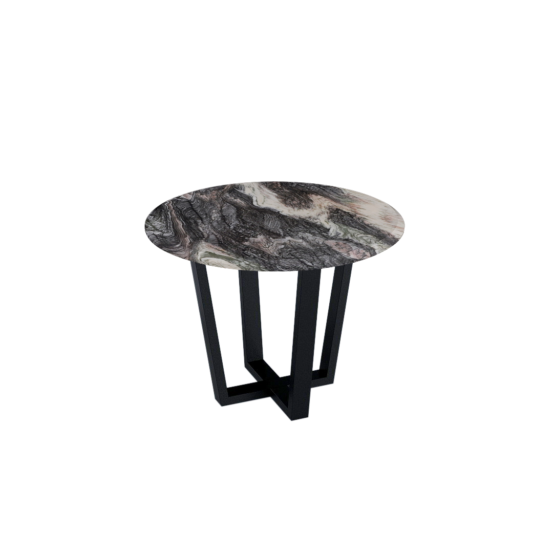 Round Marble Dining Table Ø1.0m (4-seater) | Black Metal Square-Frame Base