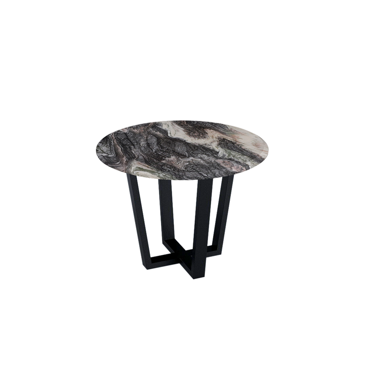Round Marble Dining Table Ø1.0m (4-seater) | Black Metal Square-Frame Base
