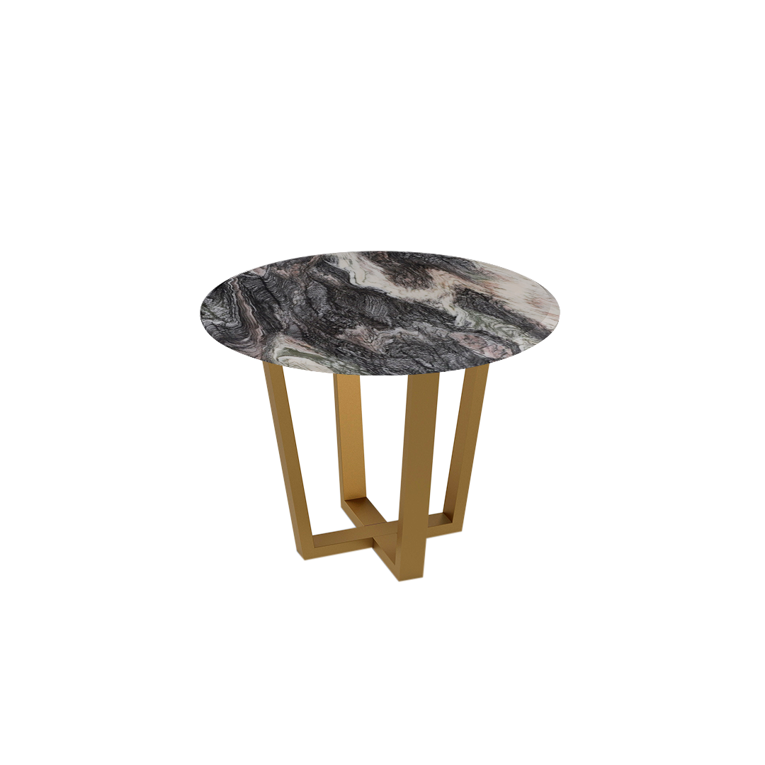 Round Marble Dining Table Ø1.0m (4-seater) | Gold Metal Square-Frame Base