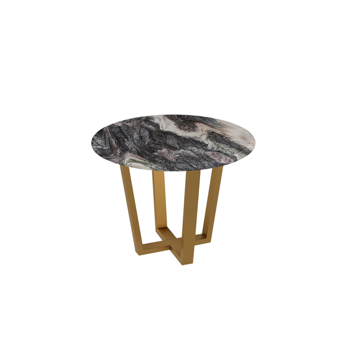 Round Marble Dining Table Ø1.0m (4-seater) | Gold Metal Square-Frame Base