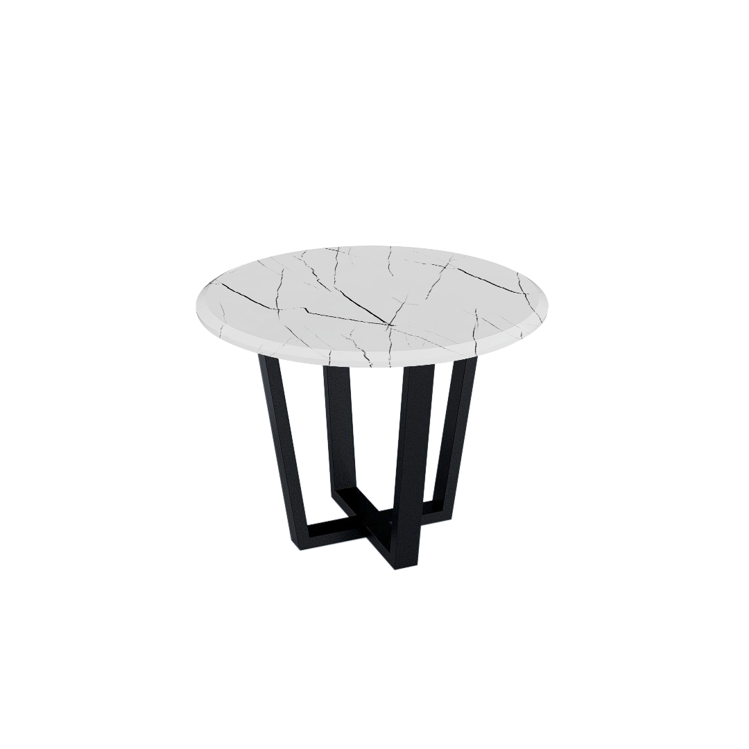 Round Marble Dining Table Ø1.0m (4-seater) | Black Metal Square-Frame Base