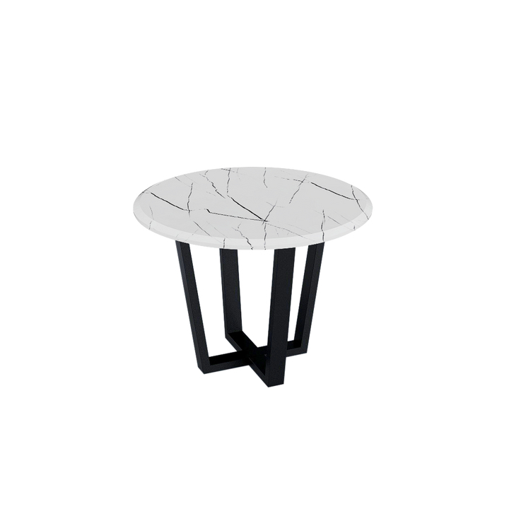 Round Marble Dining Table Ø1.0m (4-seater) | Black Metal Square-Frame Base