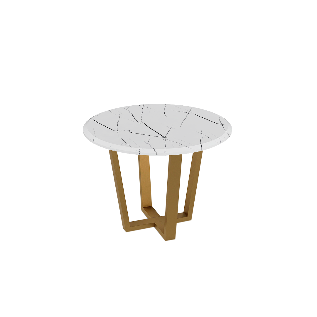 Round Marble Dining Table Ø1.0m (4-seater) | Gold Metal Square-Frame Base
