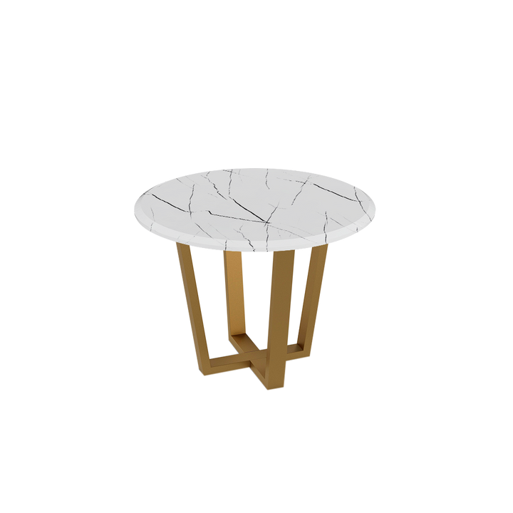 Round Marble Dining Table Ø1.0m (4-seater) | Gold Metal Square-Frame Base