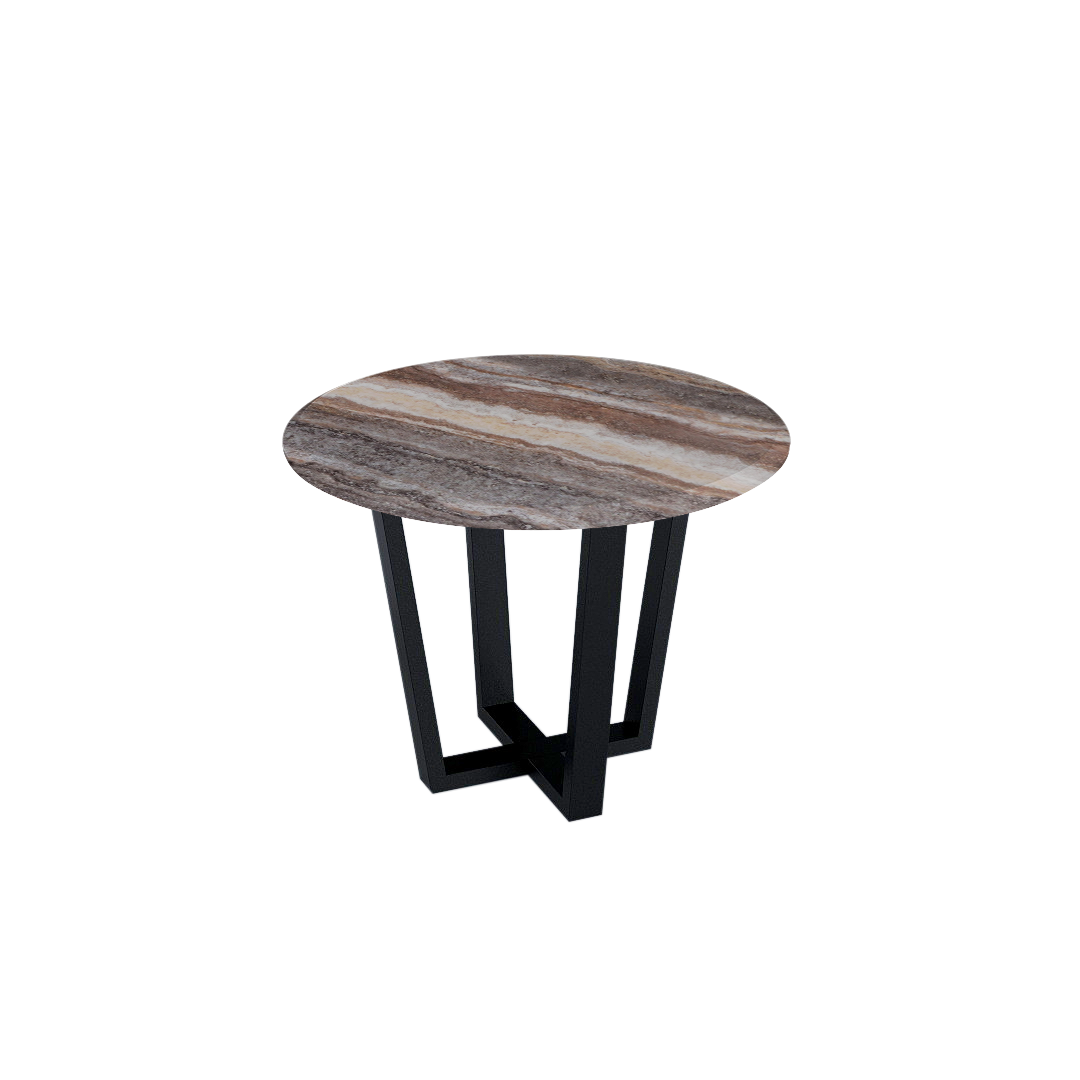 Round Marble Dining Table Ø1.0m (4-seater) | Black Metal Square-Frame Base